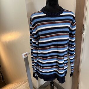 Versasi Women's Knit Sweater‎ Stripe Blue white Orange Navy Casual Stretch XL